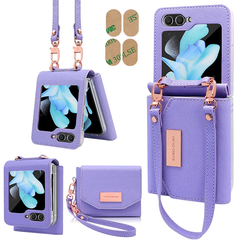Compatitable With Galaxy Z Flip 8 Case, Girls Women Leather Wallet Phone Case With Hand Strap For Samsung Z Flip 7 Flip 6 5 4 3