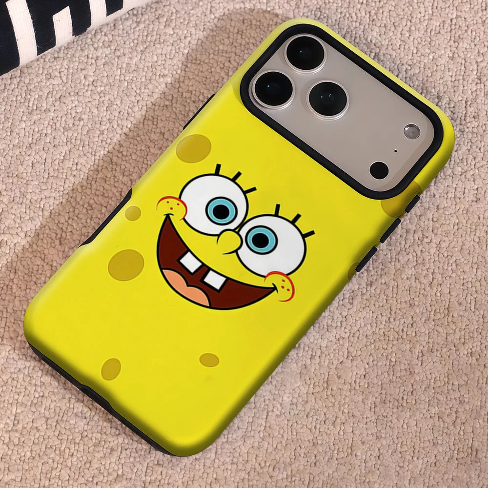 Cartoon S-SpongeBobS Phone Case For Magnetic Phone Case for IPhone 17 16 15 14 13 Pro Max Plus Single Double-layer tough Case