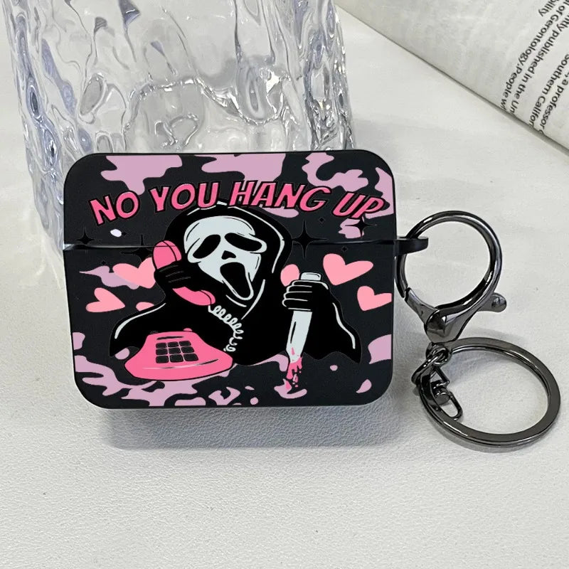 Pink Ghostface Hard Earphone Case for AirPods 1or2, 3, 4, Pro2/Pro Case Stylish Bluetooth Headset Protective Cover with Keychain