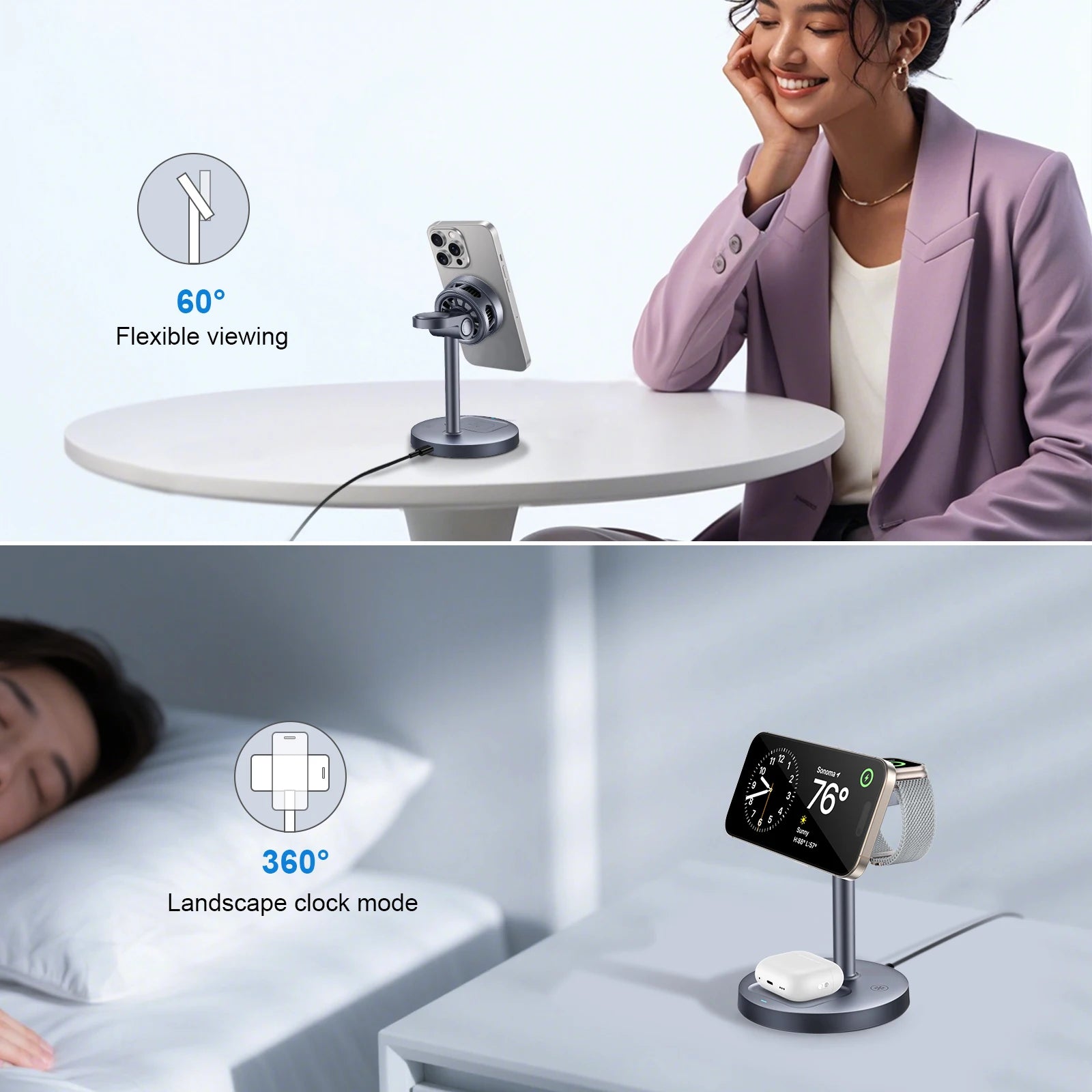 25W Wireless Charging Station with Cooling Fan QI2.2 Wireless Charger Stand for iPhone 17/16/15/14/13/12, Apple Watch, AirPods