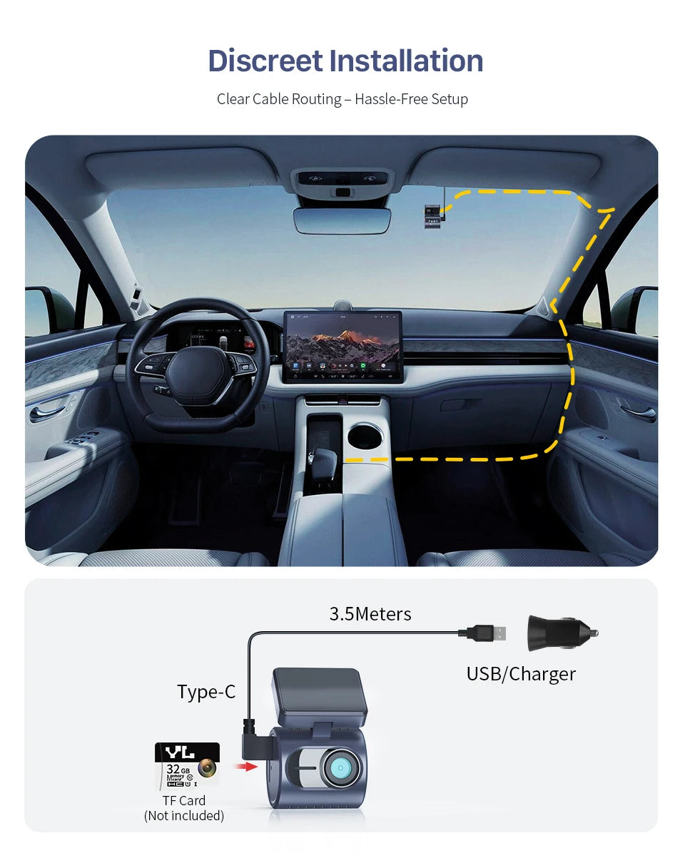 Dash cam KAWA MINI3 Pro Gen2 Car Dvr 2K Auto Video Recorder Upgrade Car Camera,WiFi&APP/Voice Control,Night Vision Tiny Dashcam