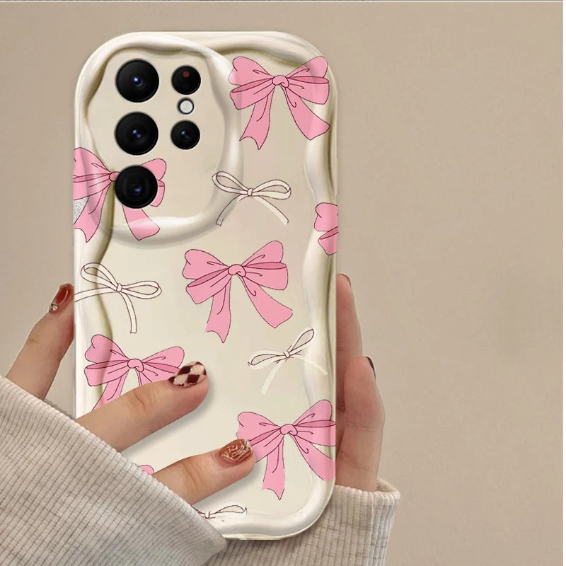 Black Bowknot Heart Phone Case for Samsung Galaxy S26 S25 S24 Ultra S23 S22 S21 S20 Plus FE A56 A55 A54 A35 A16 Silicone Cover
