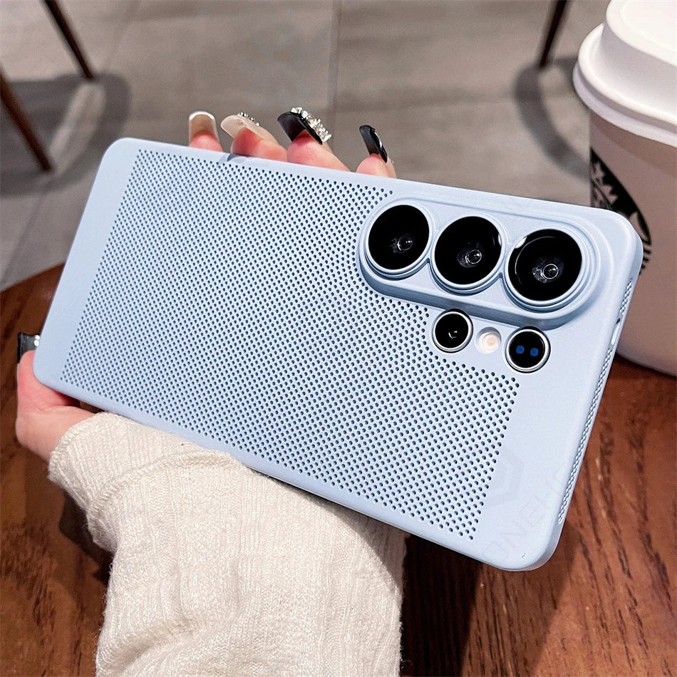 Heat Dissipation Breathable Mesh PC Case For Samsung Galaxy S26 S25 S24 S23 S22 Ultra S21 Plus Len Protect Thin Matte Hard Cover