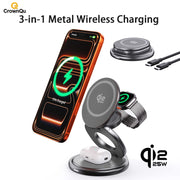 Qi2.2 25W Metal Wireless Charger Protable Fast Charging Station Stand 360° Rotation for iPhone 17 16 15 14 Pro Max Watch Airpods