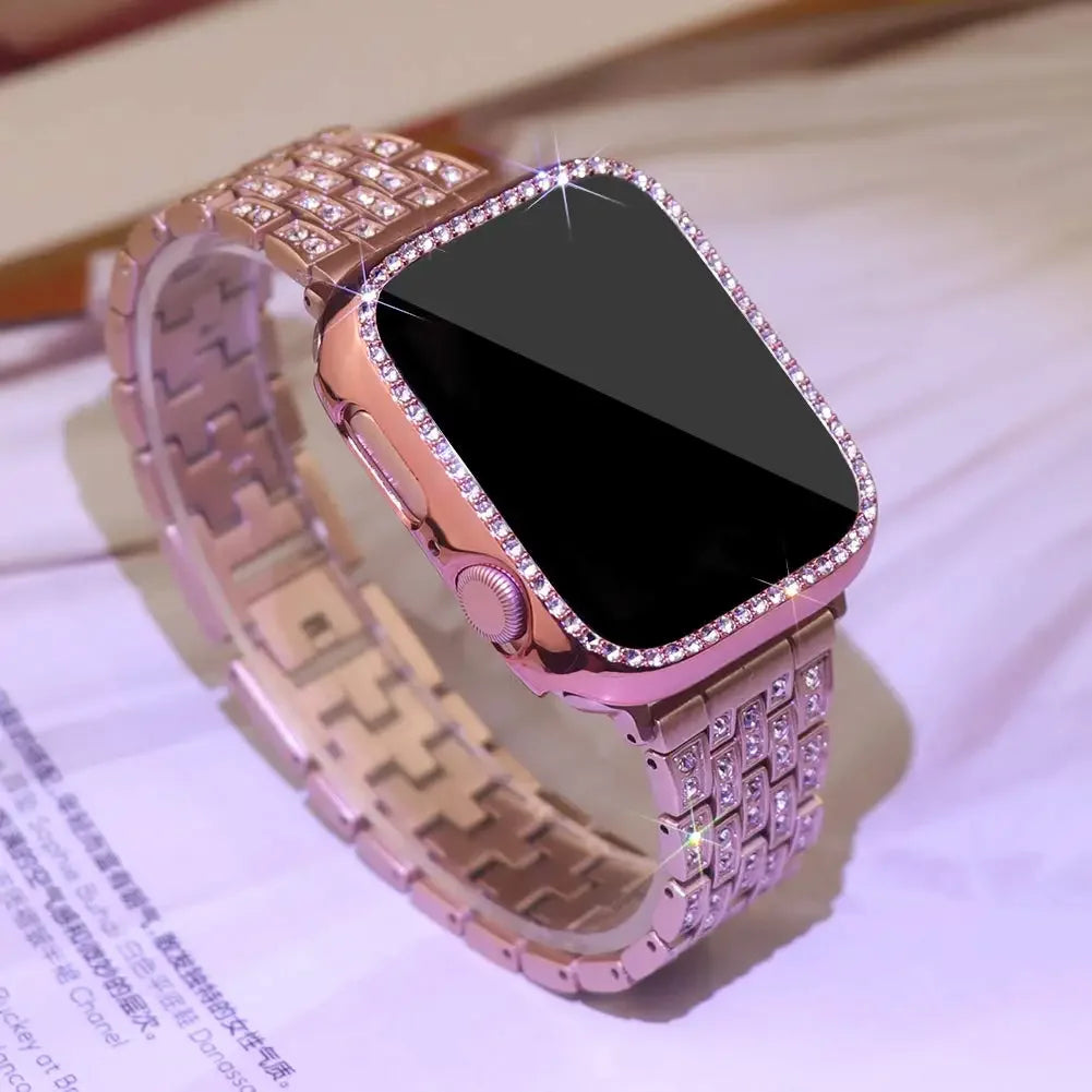 Diamond Bands+cover for apple watch case series 10 42mm 46mm 41/45mm bracelet+Screen Protector+Bumper iWatch 9 8 7 6 5 4 40/44mm