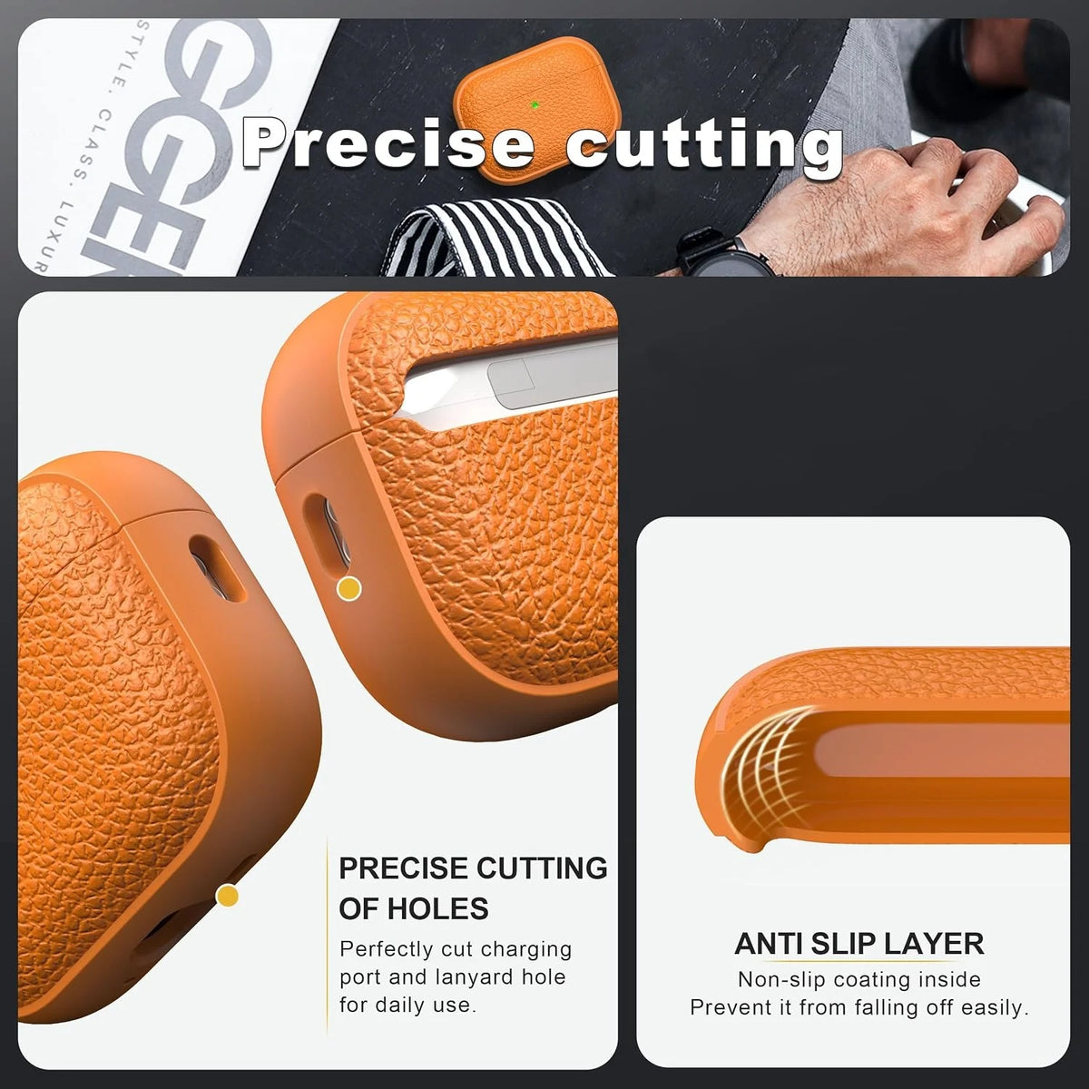 Earphone Case for AirPods 5/Pro 3/Pro 2/4 Leather-Like Design Protection Case with Keychain For AirPods 5/4/Pro 3 (2026 Release)