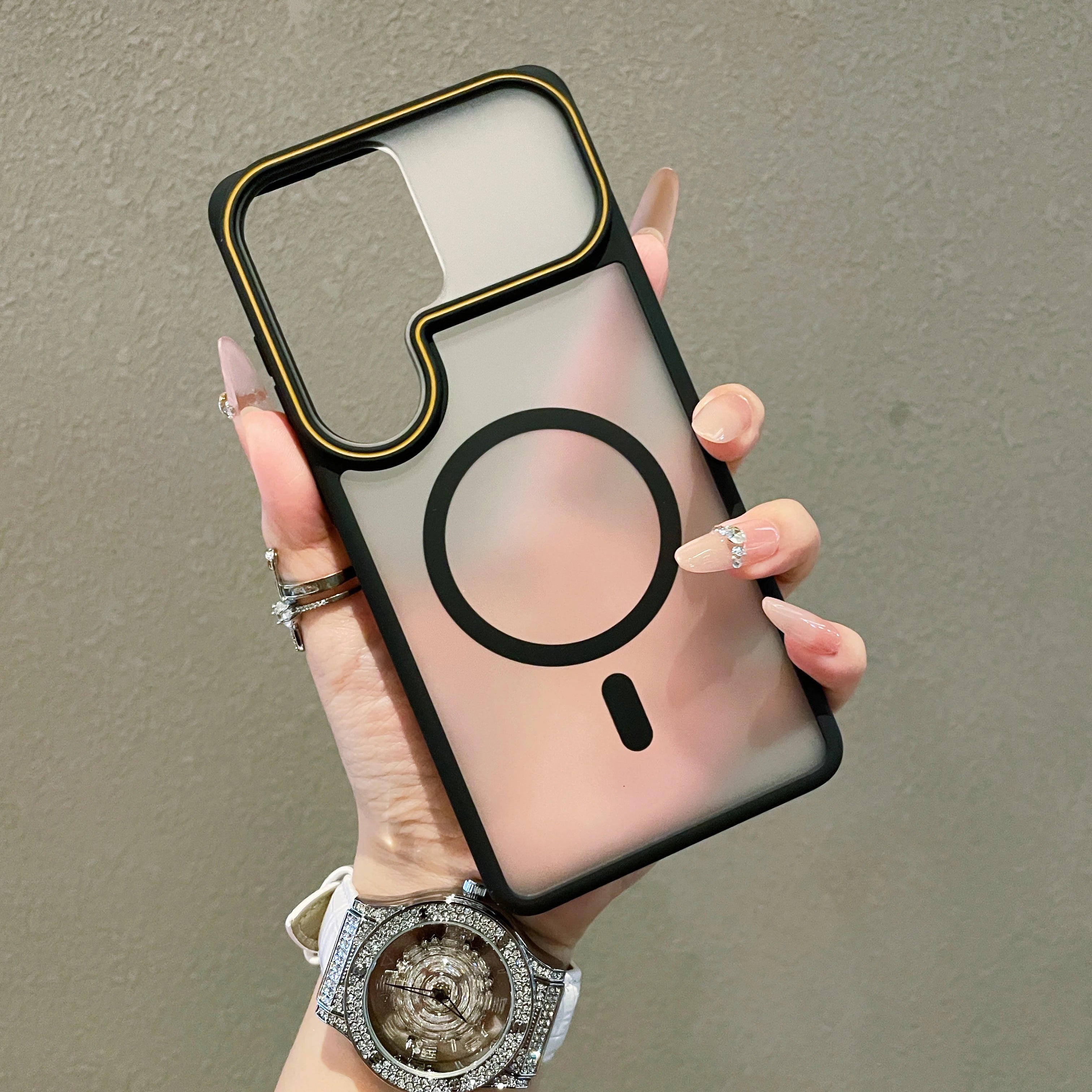 Strong Magnetic Frosted Matte For Magsafe Phone Case For Samsung Galaxy S26 S25 FE S24 S23 Ultra Large Window Shockproof Cover