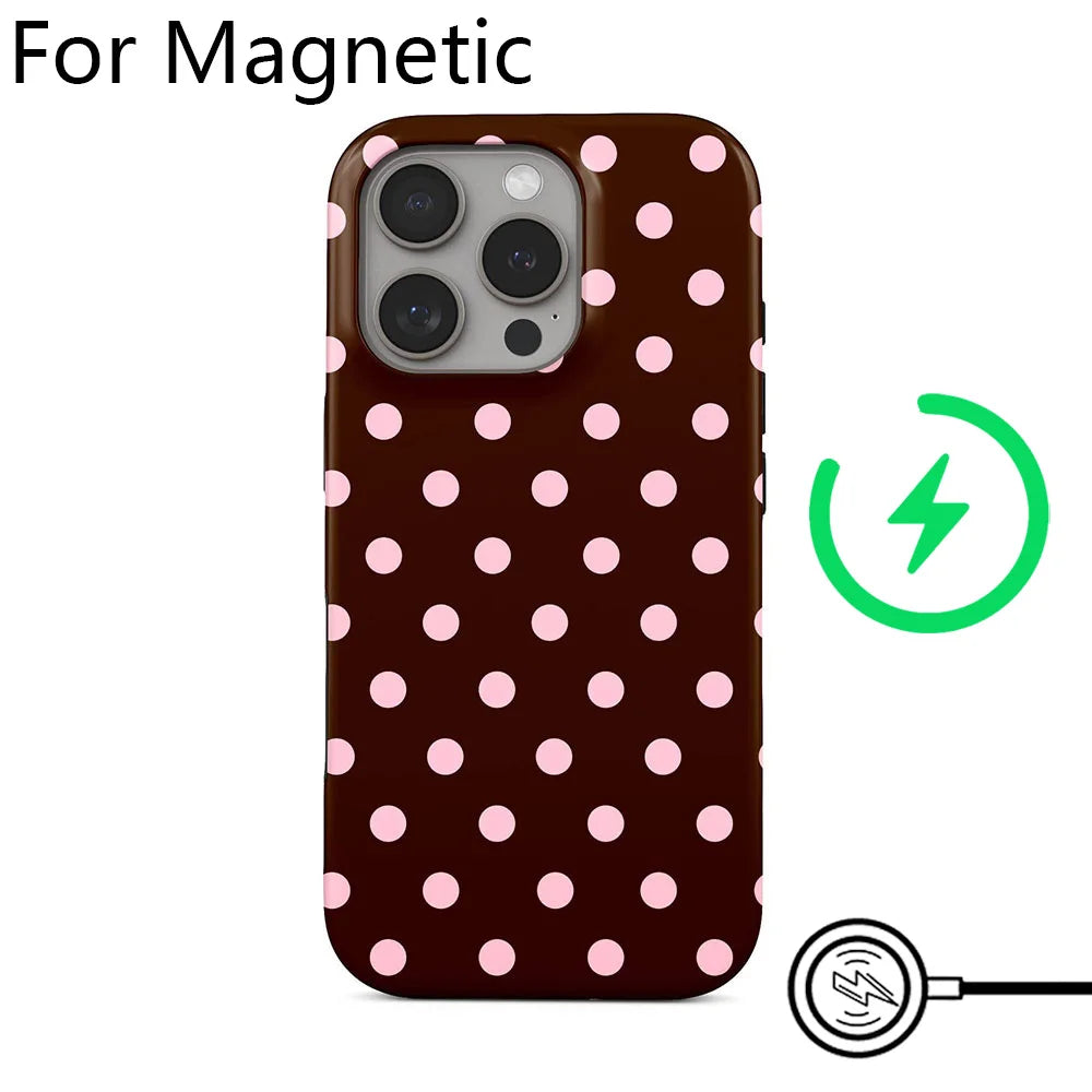 Luxury Clmj Y2K Small Polka Dots Phone Case for iPhone 17 16 15 14 13 12 11 Pro Max Plus Air Magnetic Double-layer Back Cover