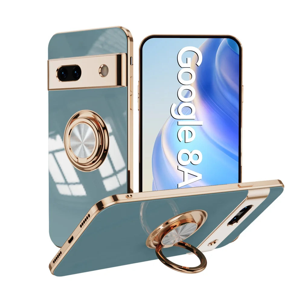 For Google Pixel 8A 9 Pro Ring Holder Case for Google 7A 6A 5A 7 8 10 Pro 9 XL 9XL Magnetic Stand Holder Soft TPU Plating Cover