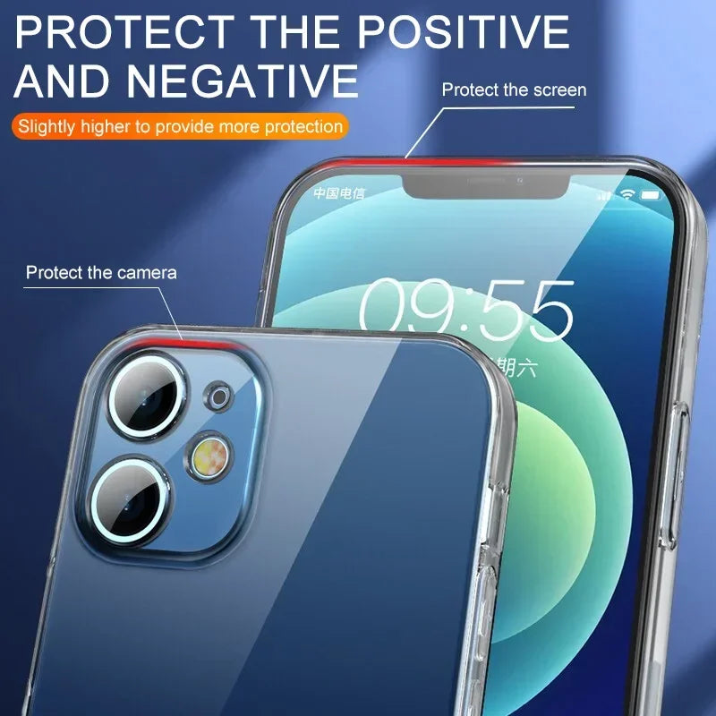 2PCS for IPhone 17 Air 14 15 16e Pro MAX Plus SE Full Protect Ultra Thin Clear Silicone Back Covers Soft Transparent Phone Cases