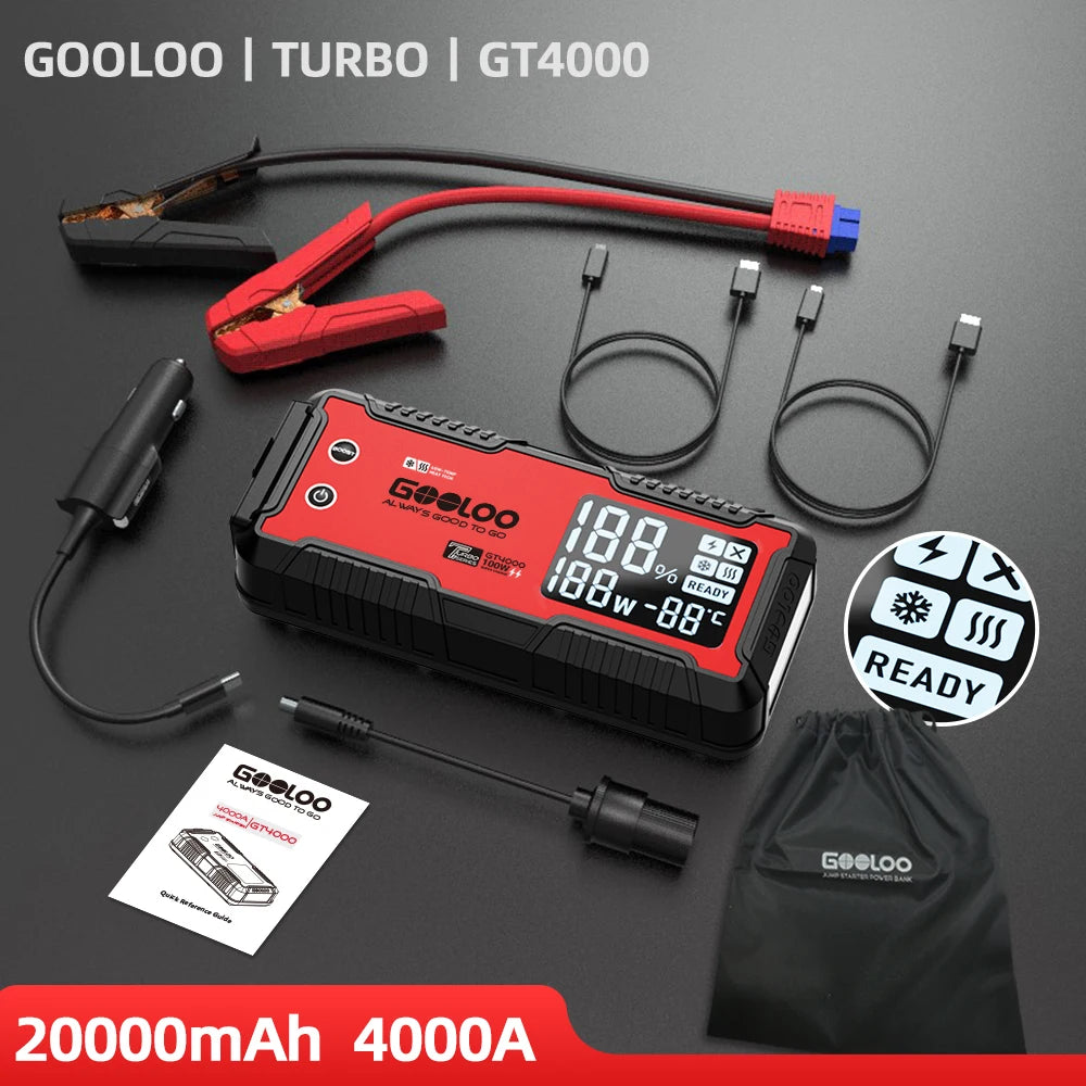 GOOLOO 12V Car Jump Starter 4000A Car Battery Starter 20000mAh Portable Power Bank Booster Auto Starting Device Emergency Start