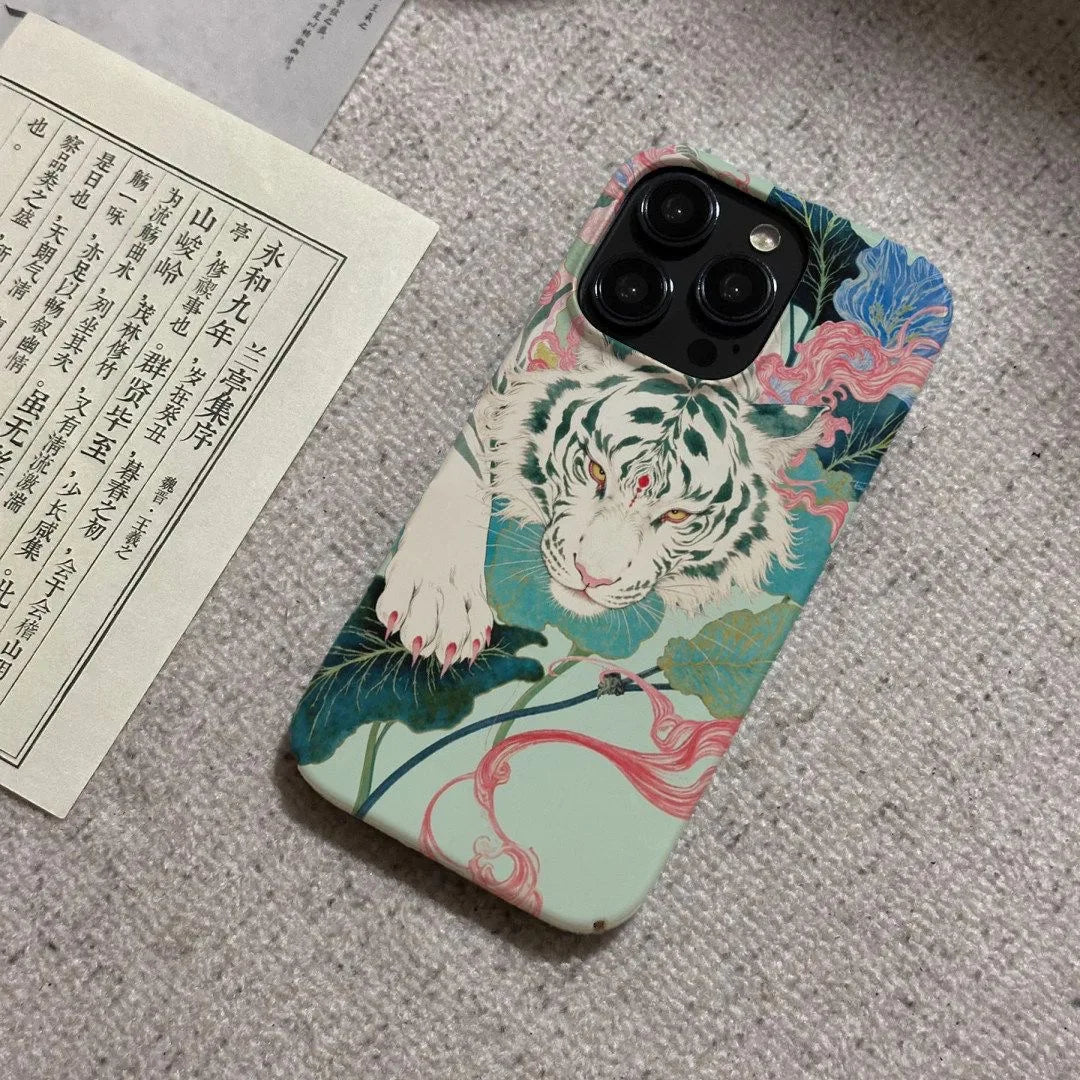 Traditional Chinese Painting Artistic White Tiger Mythical Phone Case for iPhone 17 16 15 14 11 12 13 Pro Max Plus Back Cover
