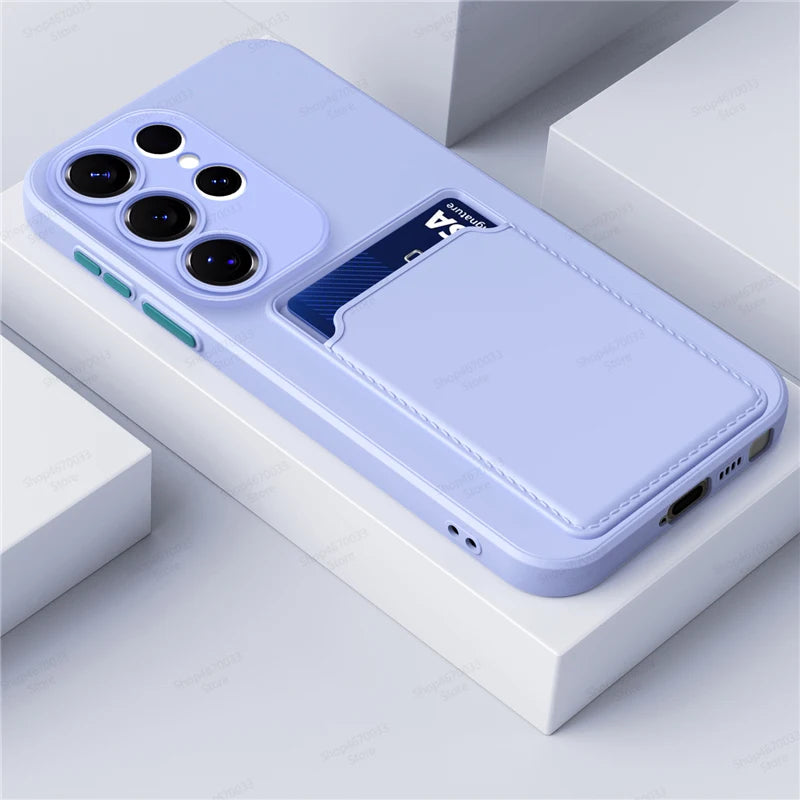 Liquid Silicone Case For Samsung Galaxy S26 S25 S24 S23 S22 S21 Ultra Plus FE Edge Card Holder Case For Samsung A57 A56 A55 A54