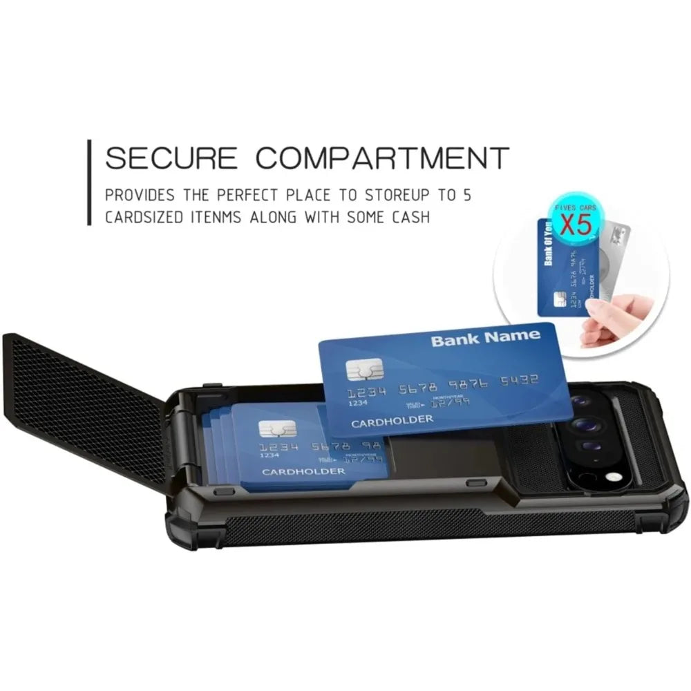 2in1 Heavy Duty Armor Card Holder OTT-BOX Hard Case For Google Pixel 10 9 Pro XL Hidden Flip Slot Defender Shcokproof Back Cover