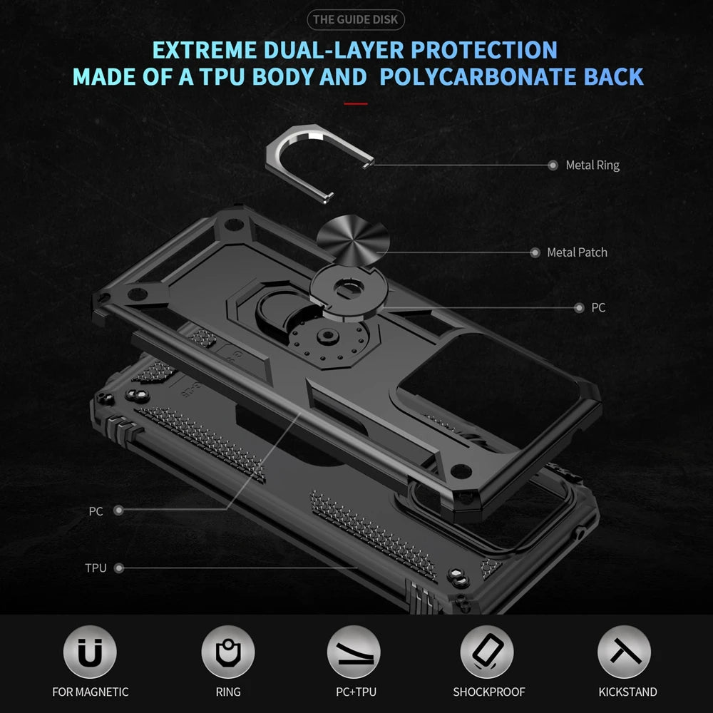 Armor Phone Case For Moto G Stylus Power Play GStylus GPower GPlay 4G 5G 2021 2022 2023 2024 2025 360°  Metal Ring Holder Cover