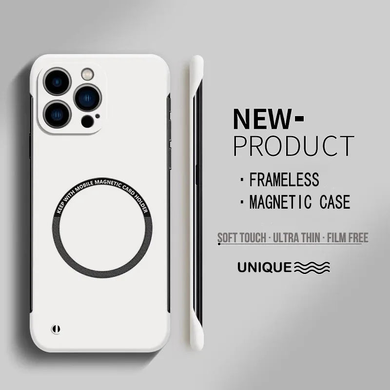 Ultra Thin Hard PC Magnetic Frameless Phone Case For Magsafe iPhone 17 16 15 14 Pro Max 13 Mini Air 16e Matte Color Solid Cover