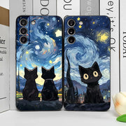 Artistic Black Cat Starry Night Soft TPU Phone Case For Samsung Galaxy S23 S24 S25 Ultra S22 S21 S20 Plus FE A15 A54 A55 Cover