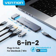 Vention USB C Plug-in Hub 6 in 2 Thunderbolt 4 80Gbps 8K Dock Station for MacBook Pro Air USB 3.0 HUB HDMI 4K60Hz for Win Laptop