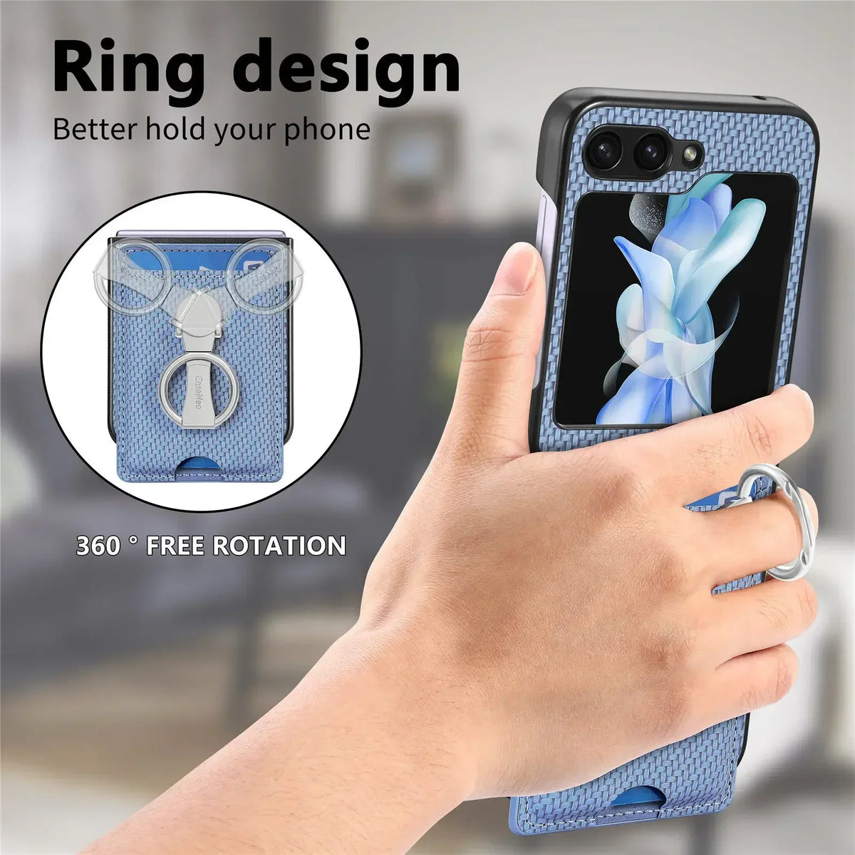 Luxury Ring Stand Leather Phone Case for Samsung Galaxy Z Flip 8 Flip 7 6 5 4 3 Flip7 FE Wallet Card Slot Shockproof Cover