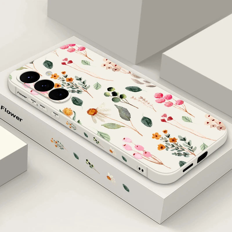 Luxury Flower Print Lanyard Case For Samsung Galaxy A55 A54 A56 5G A35 S26 A15 A14 A34 A52 A17 S21 FE S22 S23 S25 S24 Ultra Capa