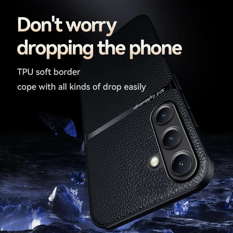 Back Leather Case Cover for Samsung Galaxy S25 S24 S23 Ultra Plus S25FE S24FE Car Holder Magnetic Leather Case Cellphone Coques