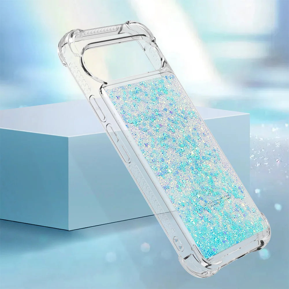 Cute Bling Glitter Liquid Quicksand Phone Case For Google Pixel 10 9 8 Pro XL 9A 8A 7A Anti Fall Protect Clear Soft Back Cover