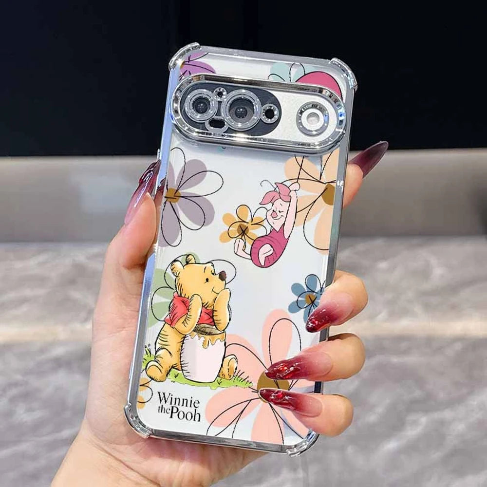 Winnie the Pooh Anime Phone Case For Google Pixel 10A 9A 9 8A 8 7A 7 Pro XL Plating Drop-proof Transparent Soft Cover