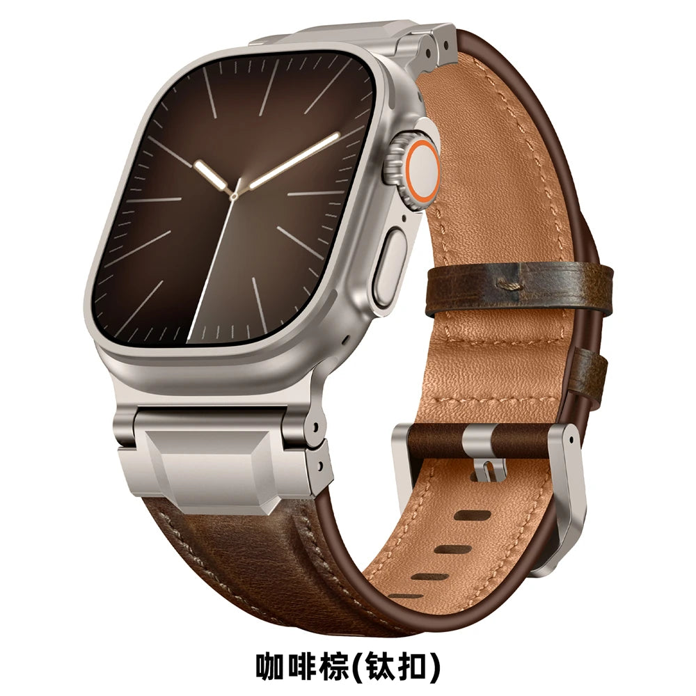 Genuine Leather bands For Apple watch ultra 3 2 49mm 44mm 45mm 46mm NEW Mecha Design bracelet iWatch series 11 10 9 8 7 6 5 SE