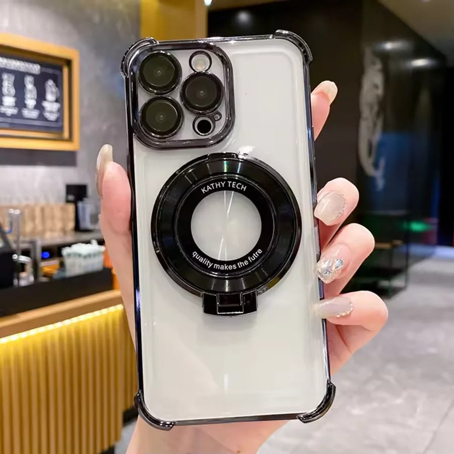 Luxury Plating Holder Phone Case For Google Pixel 9 9A 9 10 Pro XL 10A 7 7A 8 8A Clear Shockproof Soft Silicone Stand Back Cover