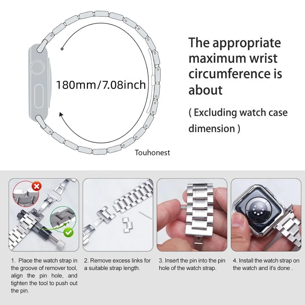 Stainless Steel Strap For Apple Watch Band Series 12/11/10/9/8/7/6/5/SE 3 Metal Bracelet For iWatch Ultra 4 49mm 45mm 44mm 46mm