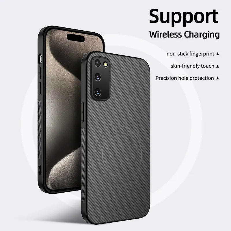 Carbon Fiber Texture Wireless Charging Magnetic Case For Samsung Galaxy S20 FE S20FE S20 Plus Ultra 5G ShockProof Phone Cover