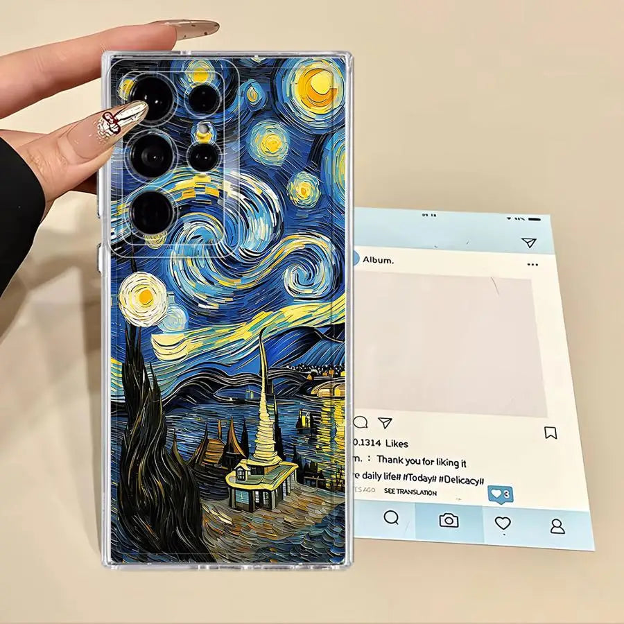 Van Gogh Sunflowers Clear Cover Phone Case for Samsung Galaxy Note 20 Ultra 10 S22 FE S25 Edge S23 Ultra S20 Plus S21 S24