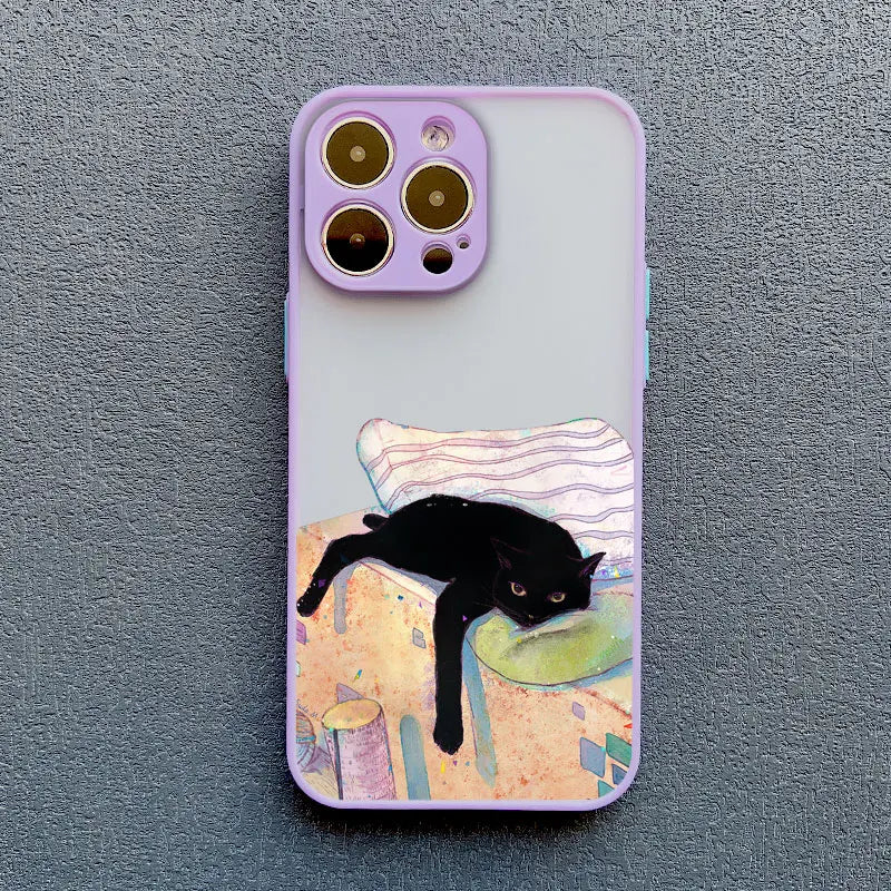 Funny Cat Daily Life Phone Case For iPhone 16 17 pro max Cases 11 12 14 Pro Max Mini 13 15 Plus XR Shockproof  Back Covers