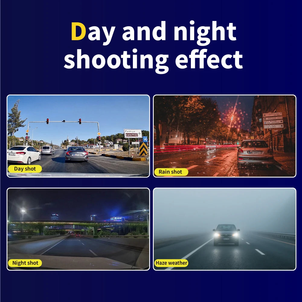 Car Dvr HD 1080P Dash Cam 3Lens Front Inside Rear Wide Angle Loop Recording Night Vision G-sensor Camera Vehicle Accessories