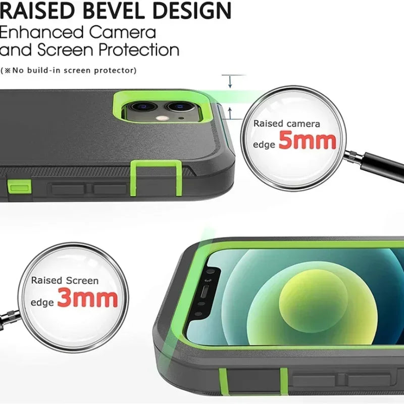 3 in 1 Military Armor Shockproof Phone Case For IPhone 16 15 14 13 12 11 Pro Max 14Plus XS XR Otter Case Box Belt Clip Cover