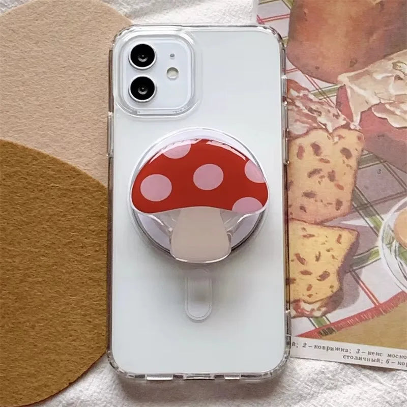 Cute Cartoon Mushroom Cherry For Magsafe Magnetic Phone Griptok Phone Holder Stand Universal Phone Ring Grip Tok For iPhone 15