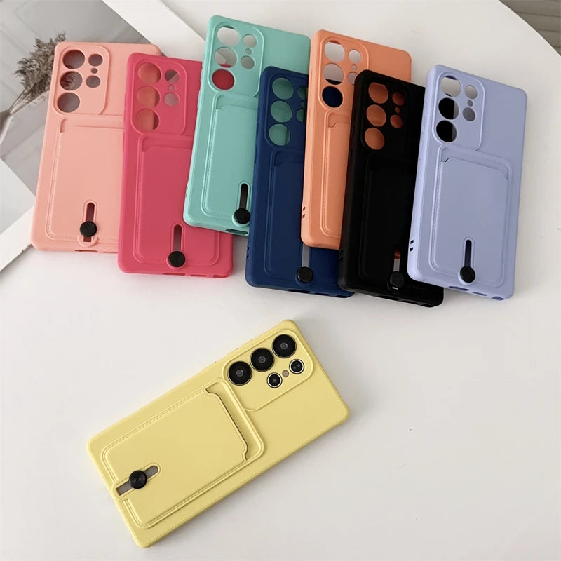 Soft Silicone Case For Samsung S25 S24 S23 S22 S21 Ultra Plus FE Wallet Card Holder Case For Samsung A56 A55 A72 A36 A53 A35 A54