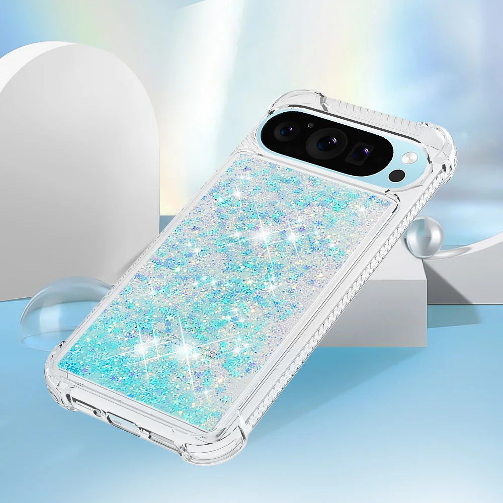 Cute Bling Glitter Liquid Quicksand Phone Case For Google Pixel 10 9 8 Pro XL 9A 8A 7A Anti Fall Protect Clear Soft Back Cover