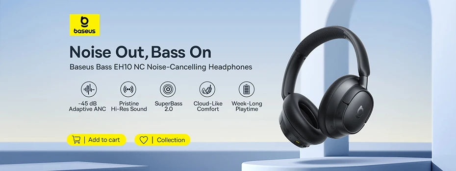 Baseus Bass BH1 NC Lite ANC Wireless Headphones 95% Noise Cancelling Headsets Headphone Bluetooth 6.0 80H Over Ear Earphones