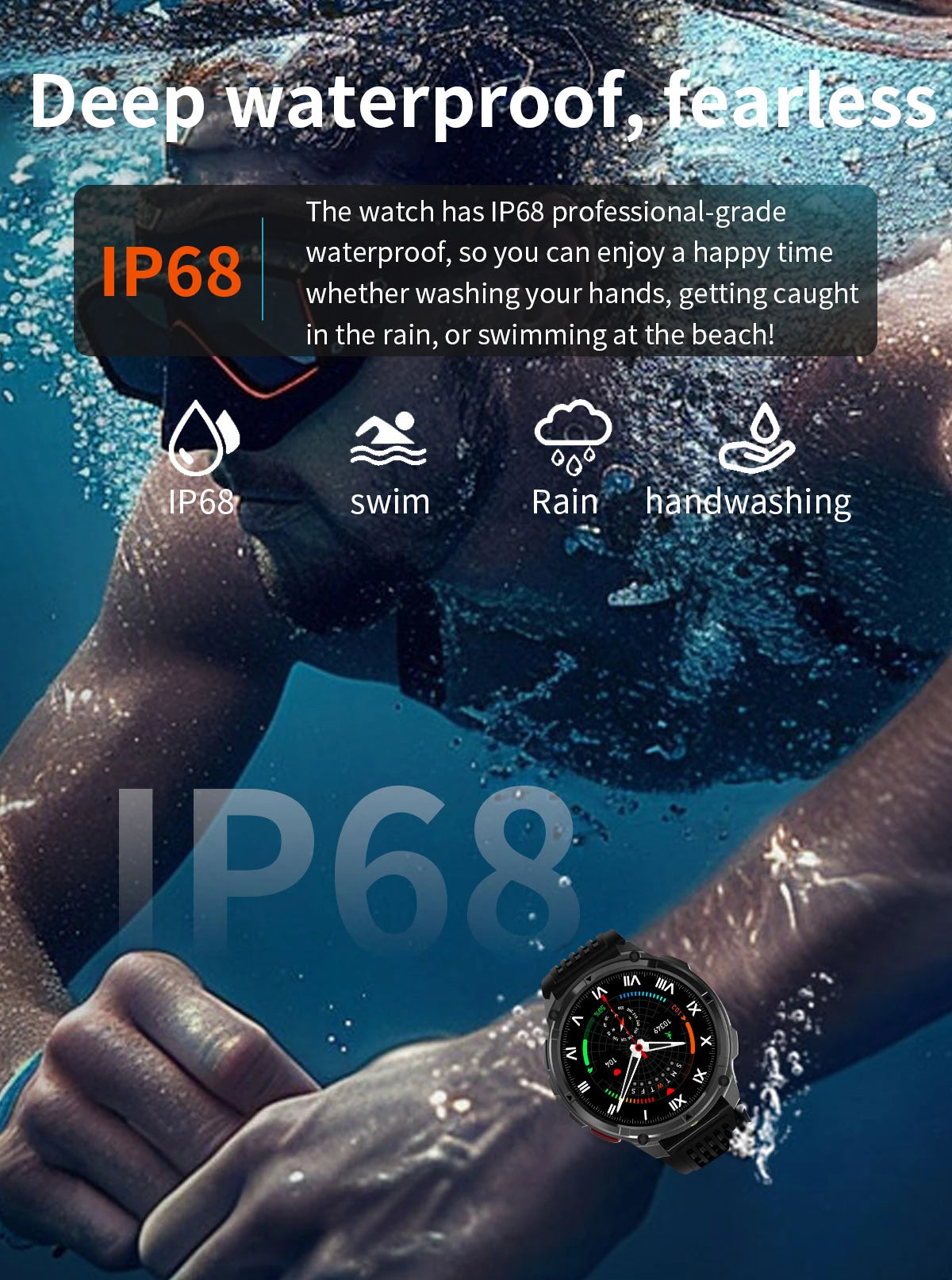 2026 New 1100mah AMOLED Smart Watch Men 170+Sport Fitness LED Flashlight IP69 Waterproof Bluetooth call GPS track Smartwatch iOS