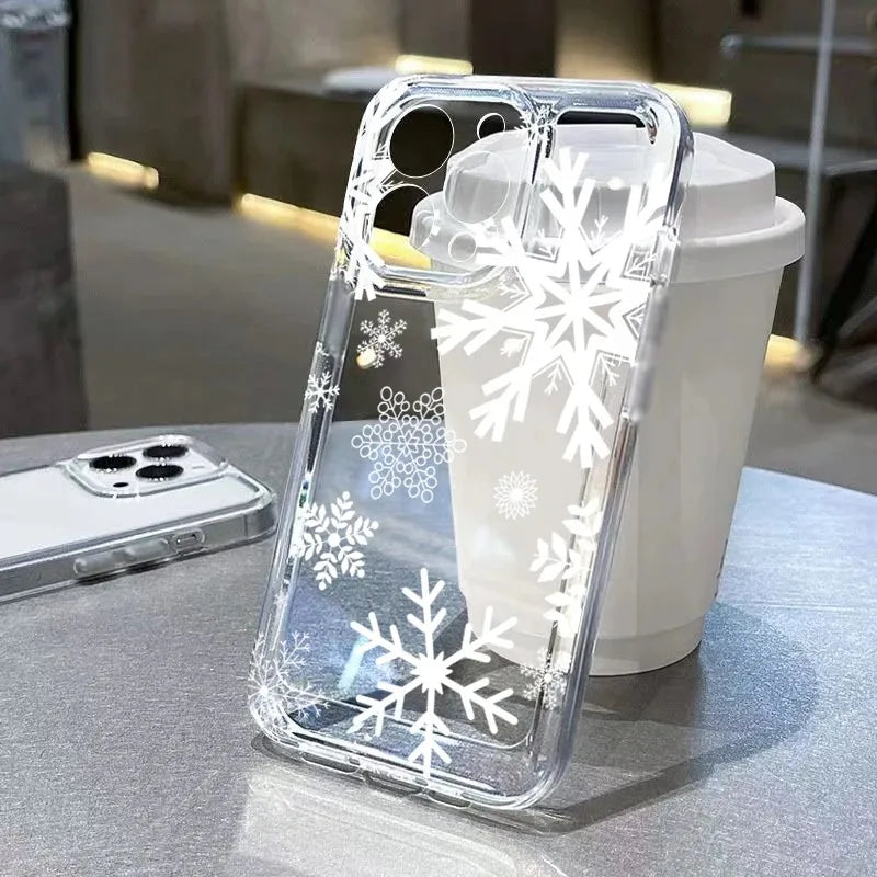 Christmas Winter Snowflake Shaped Pattern Soft Cover For iPhone 17 16E 16 15 14 Plus 13 12 11 Pro MAX 17 Air Phone Case