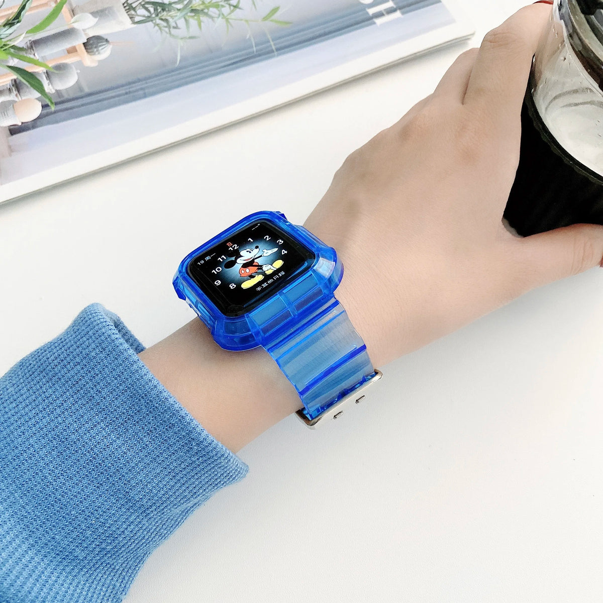 Clear Band + Case for Apple Watch Series 9 8 7 6 SE 5 49mm 45mm 44mm 38mm 41mm Transparent for iwatch 10 46mm 42mm Plastic Strap