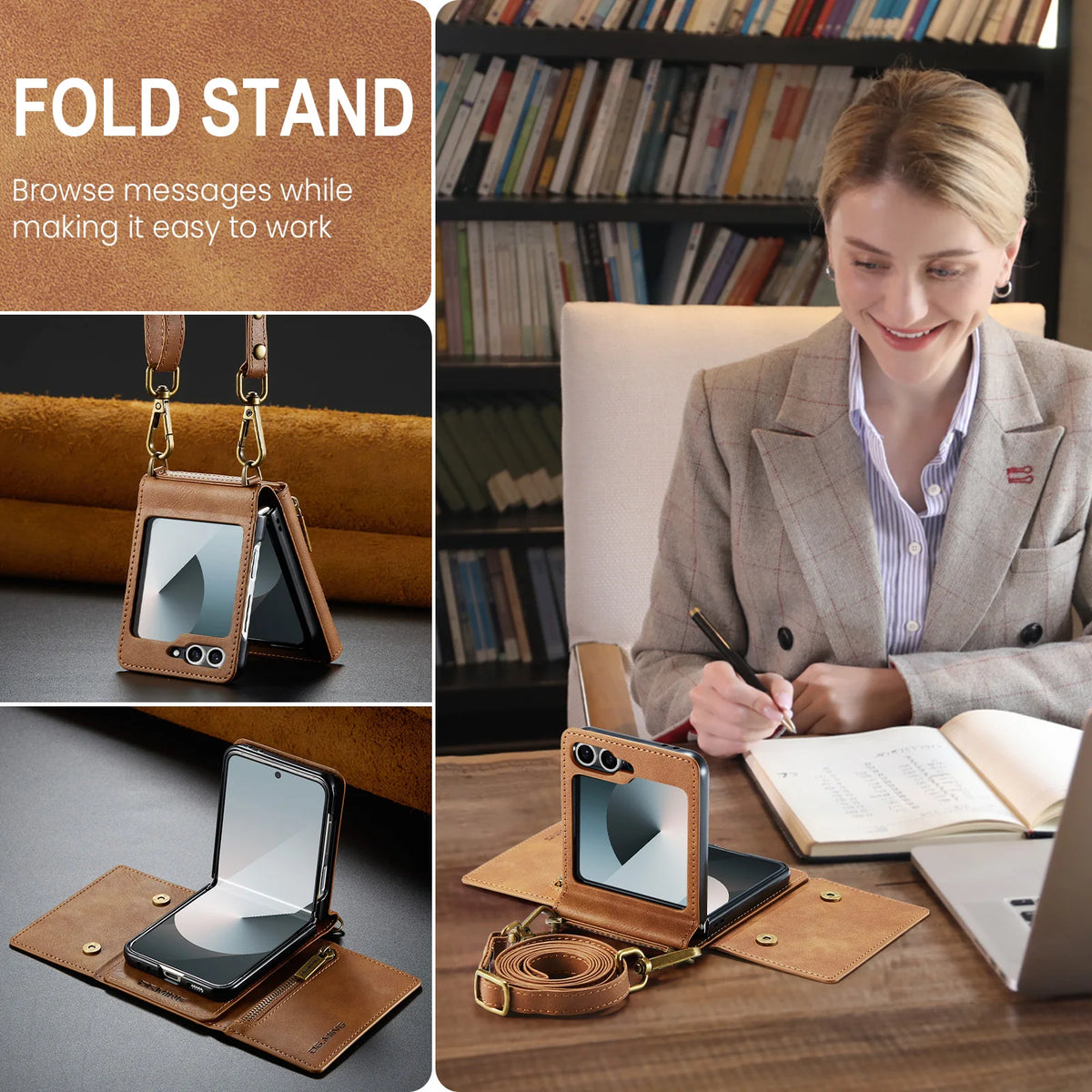2 in 1 Luxury Leather Flip Phone Case For Samsung Galaxy Z Flip 8 7 6 5 4 3  Magnetic Wallet Card Solt Zipper Lanyard Cover ﻿