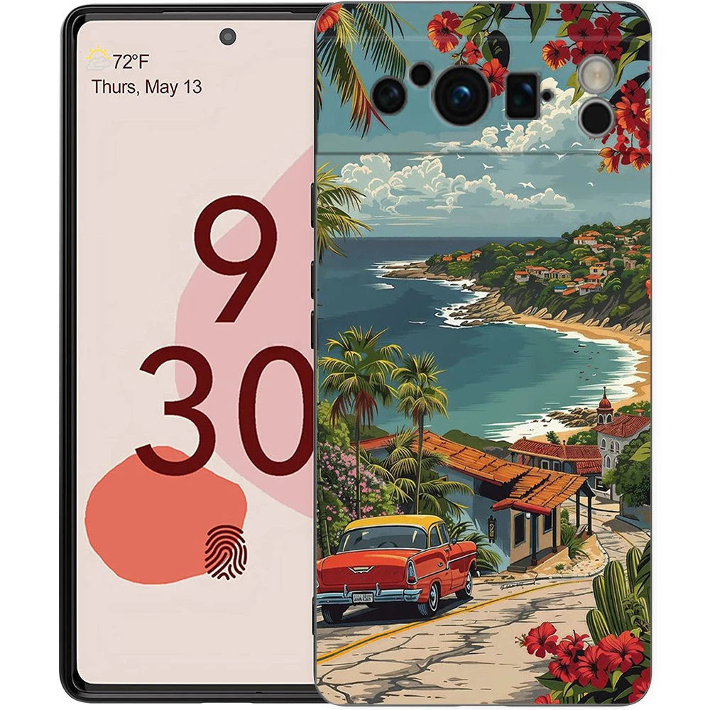 Summer Beach Scene at Sunset on sea Palm Tree Phone Case For Google Pixel 9 8 7 6 Pro XL 8A 7A 6A TPU Shell Shockproof Cover