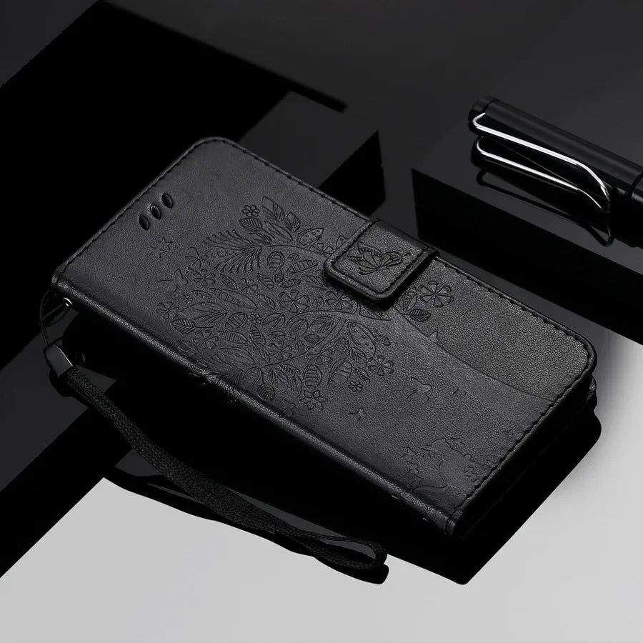Wallet Tree Embossing Flip Leather Case For Samsung Galaxy A07 A15 A16 A17 A35 A36 A55 A56 S25 Edge S24 S23 S22 S21 Ultra S20 FE