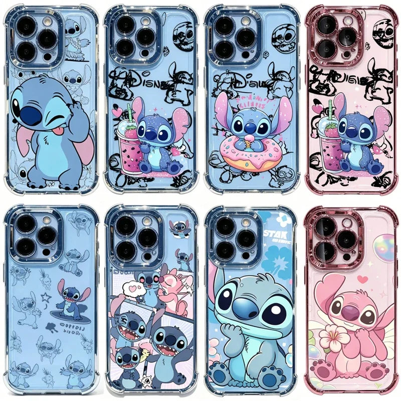 Cartoon Stitch Phone Case For IPhone 17 16 15 14 13 12 Pro Max Plus 16E Fashion Clear Shockproof Plating Cover