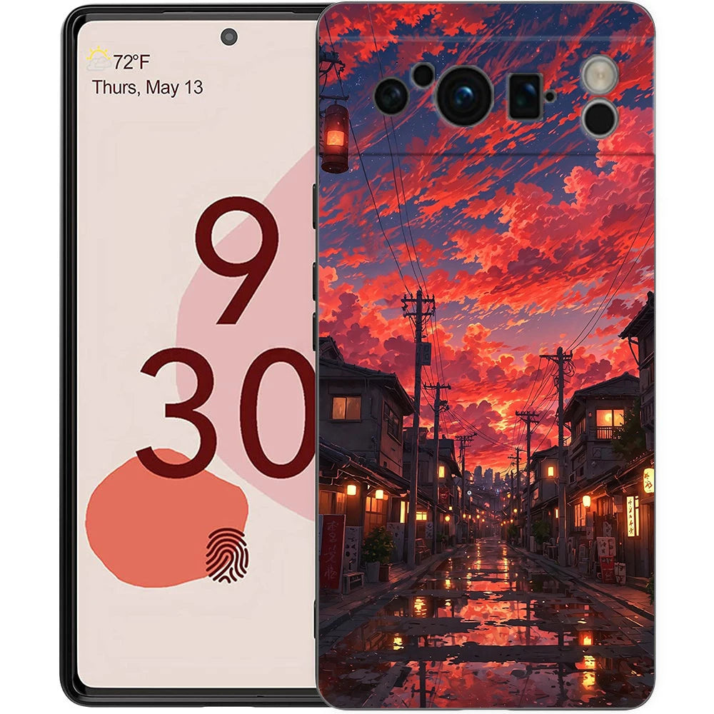 fashion art sunset glow painting Phone Case For Google Pixel 9 8 9A 8A 7 7A 6 Pro XL 6A 5G Black Soft Back Luxury TPU Cover