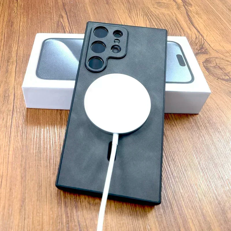 PU Leather Case For Magsafe Wireless Charge For Samsung Galaxy S26 S25 S24 S23 S22 S21 Ultra Plus FE Note 20 S 26 S25FE Cover