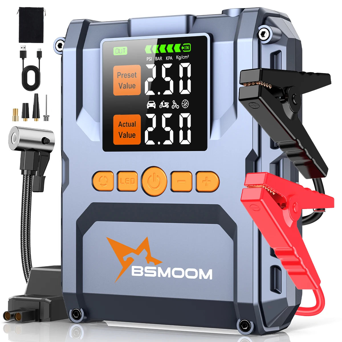 1500A peak Car Jump Starter 26800mAh Power Bank Portable Air Compressor 12V Starting Device for Car Battery Emergency Starter
