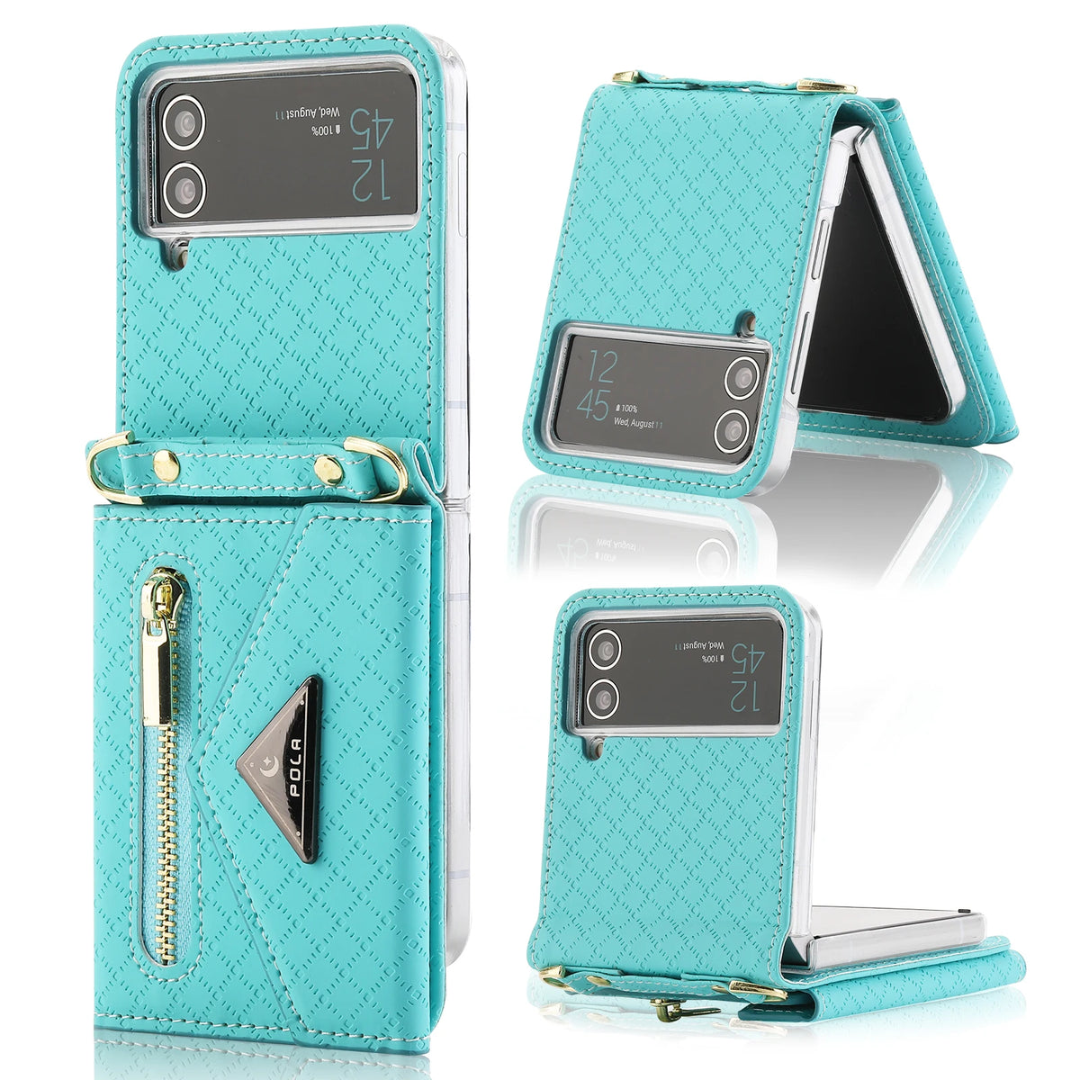 Zipper Leather Case For Samsung Galaxy Z Flip 8 7 FE 6 5 4 3 Flip8 Card Holder Wrist Strap Handbag Magnetic Folio Wallet Cover